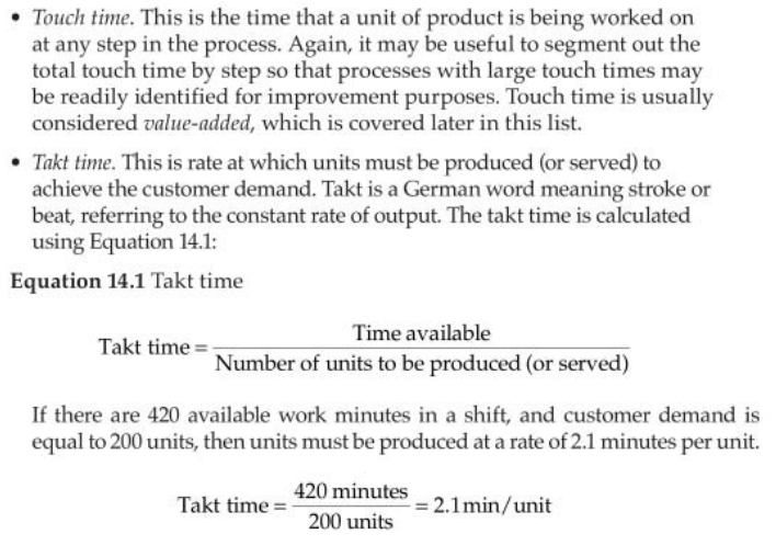六西格玛黑带CSSBB考试-Handbook：加工时间Touch time与节拍时间Takt time（p202页）