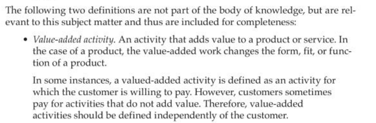 六西格玛黑带CSSBB考试-Handbook：增值活动value-added activity（p202页）
